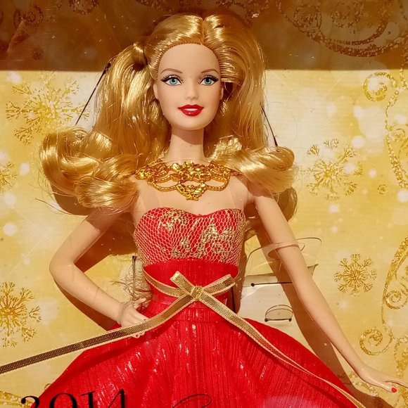 Holiday Barbie 2014 Barbie Collector BDH13 Original Box MINT Red/Gold Gown - Picture 6 of 7
